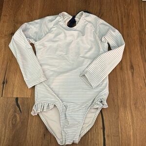 Minnow girls blue and white stripe rashguard
